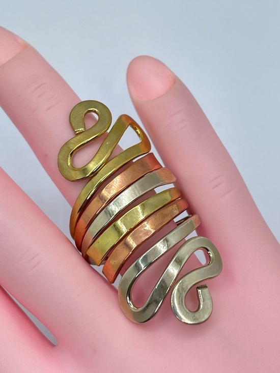 Mexico Jewelry - Vintage Mexico Tri Tone Silver Gold Copper Statement Ring Sz 8 Southwestern